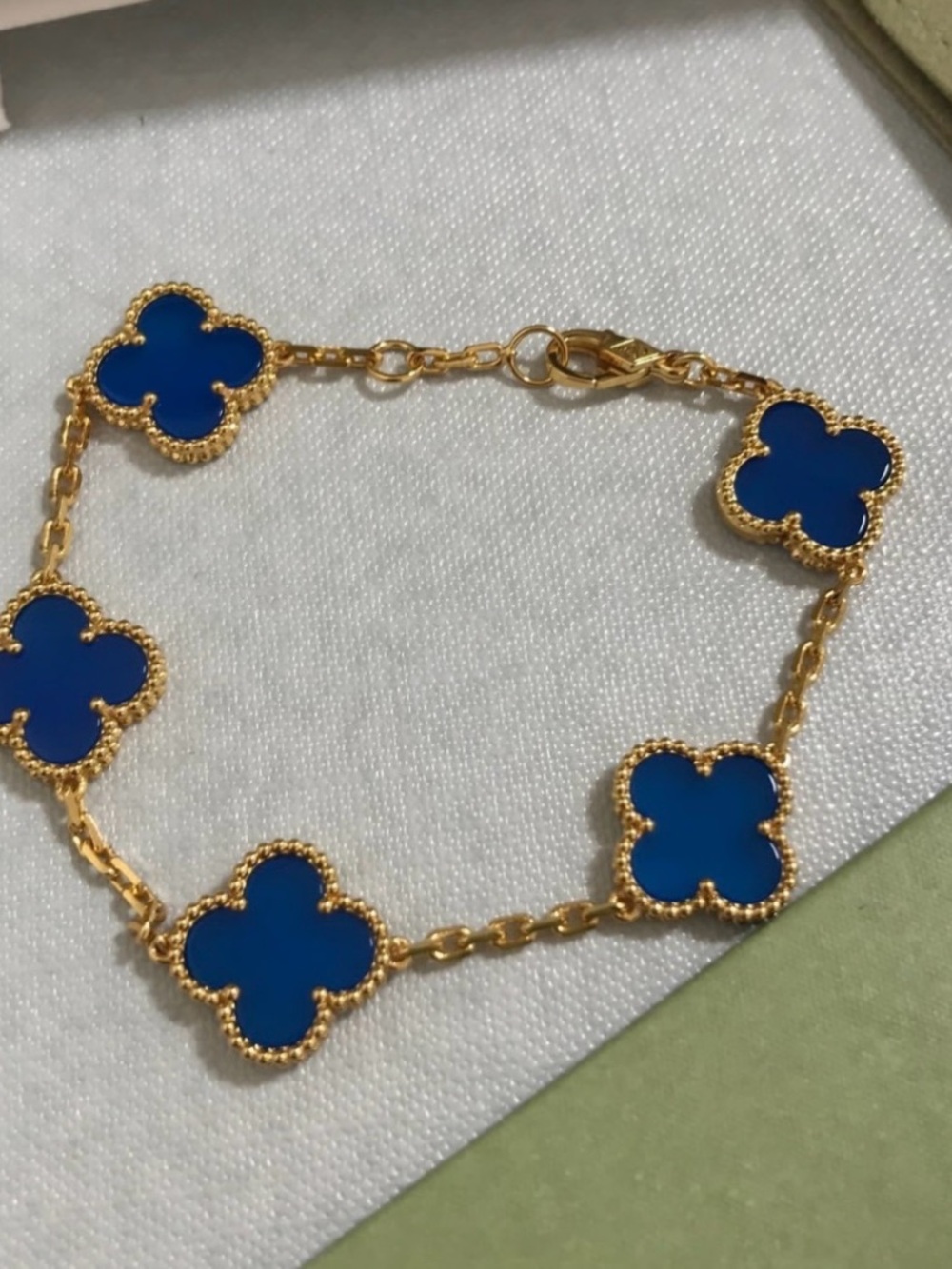 Gold-Plated Blue Clover Link Bracelet - Women Jewelry - 7.5”
